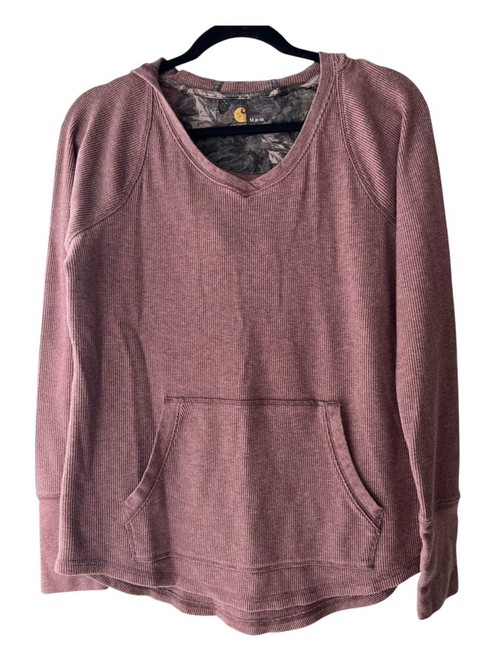 Carhartt Women's Rose Waffle-Knit VNeck Pullover Hoodie ThermalLong Sleeve M EUC